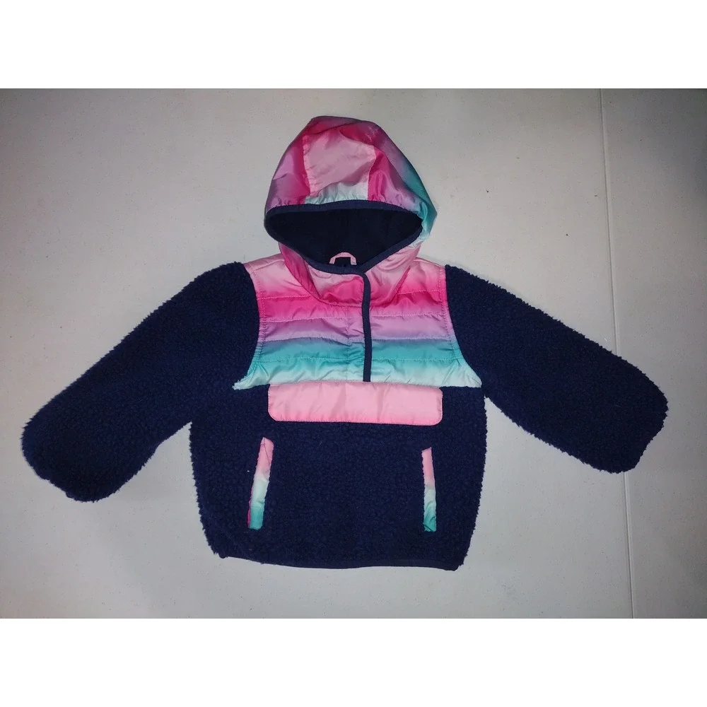 1 Madison Kids Pullover Jacket 18M Hooded Sherpa Fleece Pink Blue Ombre‎